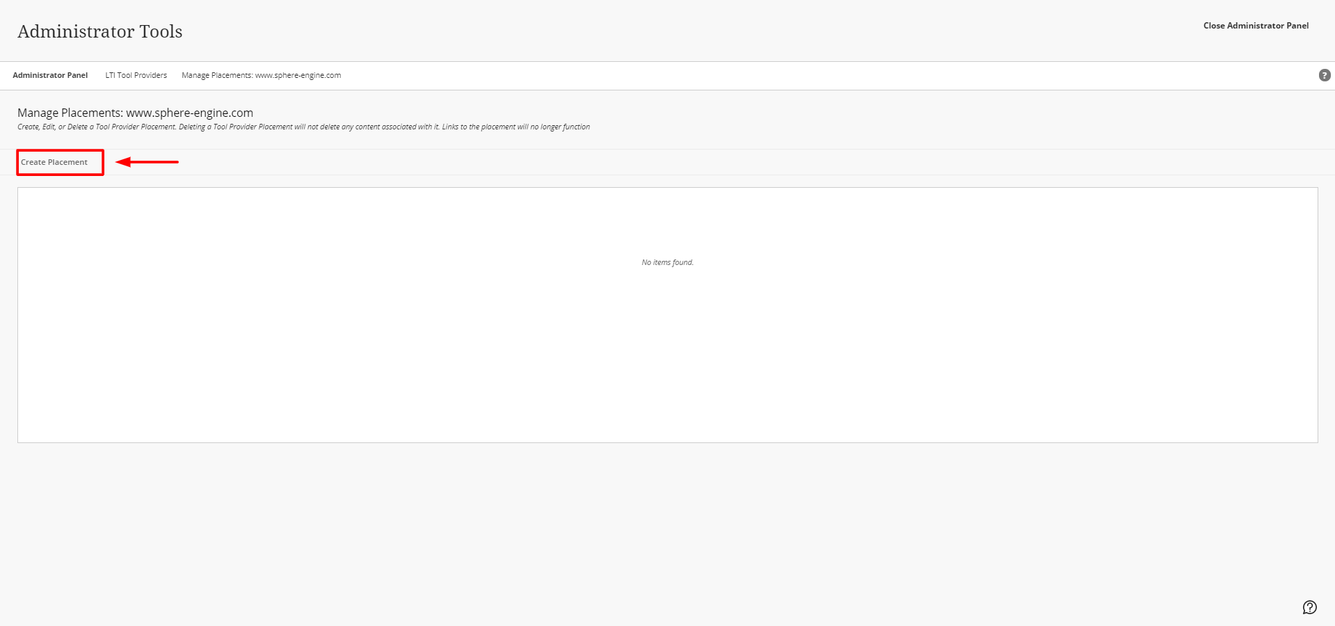 Blackboard - LTI Tool Providers - Manage Placements - Create Placement